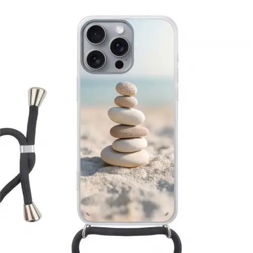 Stenen - Stapel - Zand - Zee Hoesje iPhone 16 Pro Max met koord klein -3d