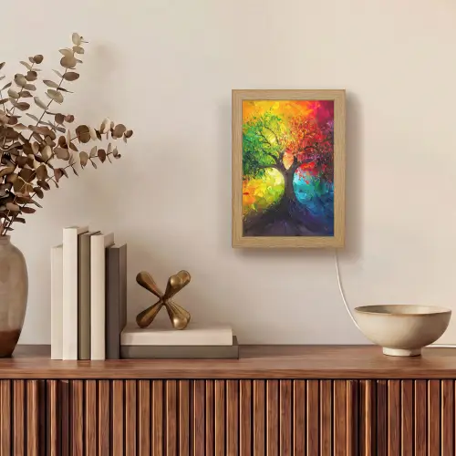 Boom - Kleurrijk - Modern - Abstract Light Box met kabel (Tafellamp) klein -sfeer2