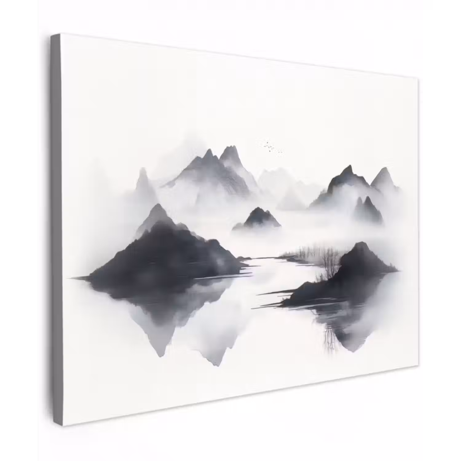 Leinwandbild - Berge - Neblig - Wasser - Weiß