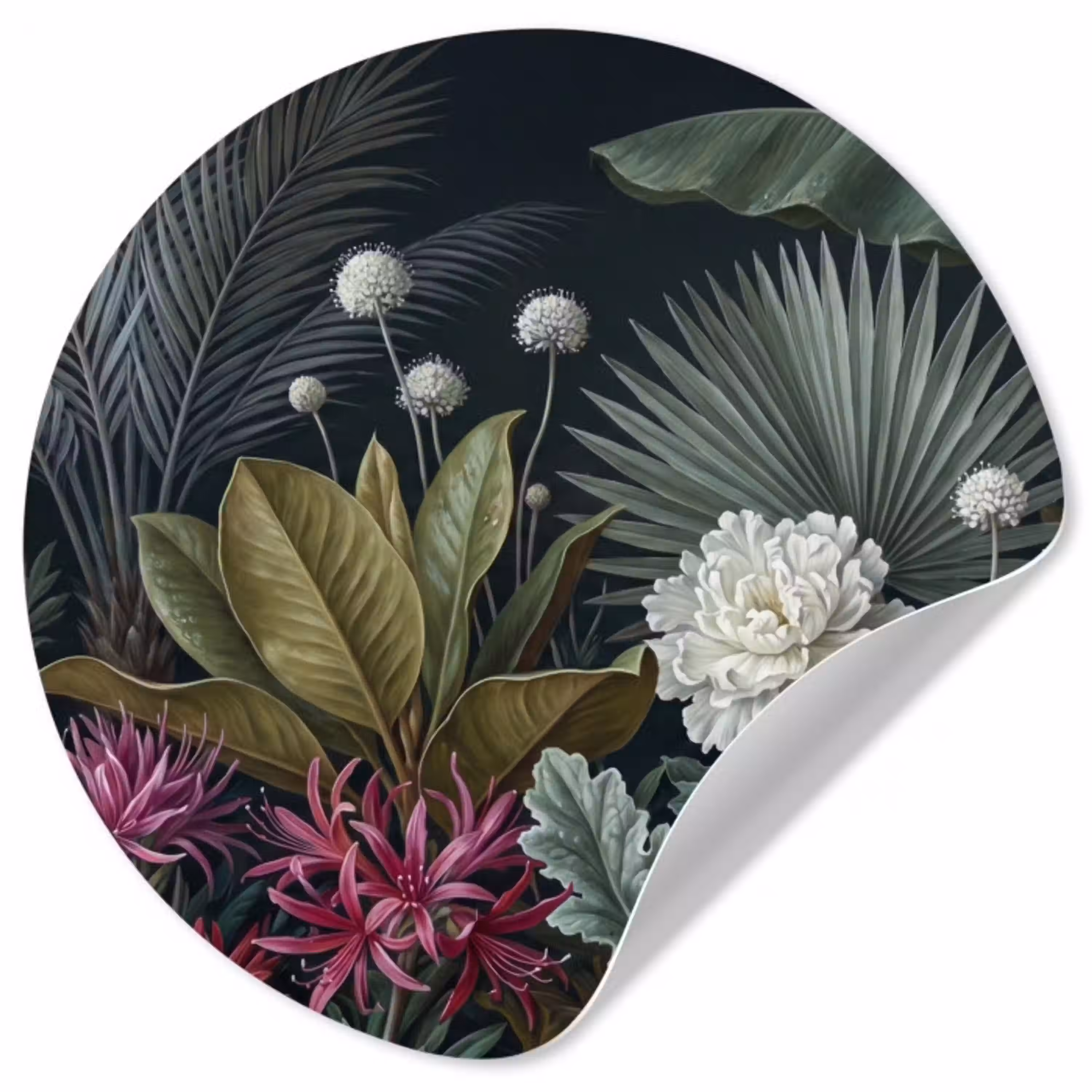 Planten - Tropisch - Botanisch - Donker - Groen Wandcirkel behangsticker klein -3d