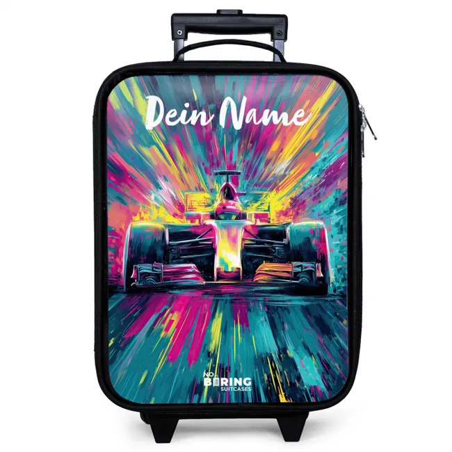 Kinderkoffer mit Name - Rennwagen - Abstrakt - Streifen - Blau