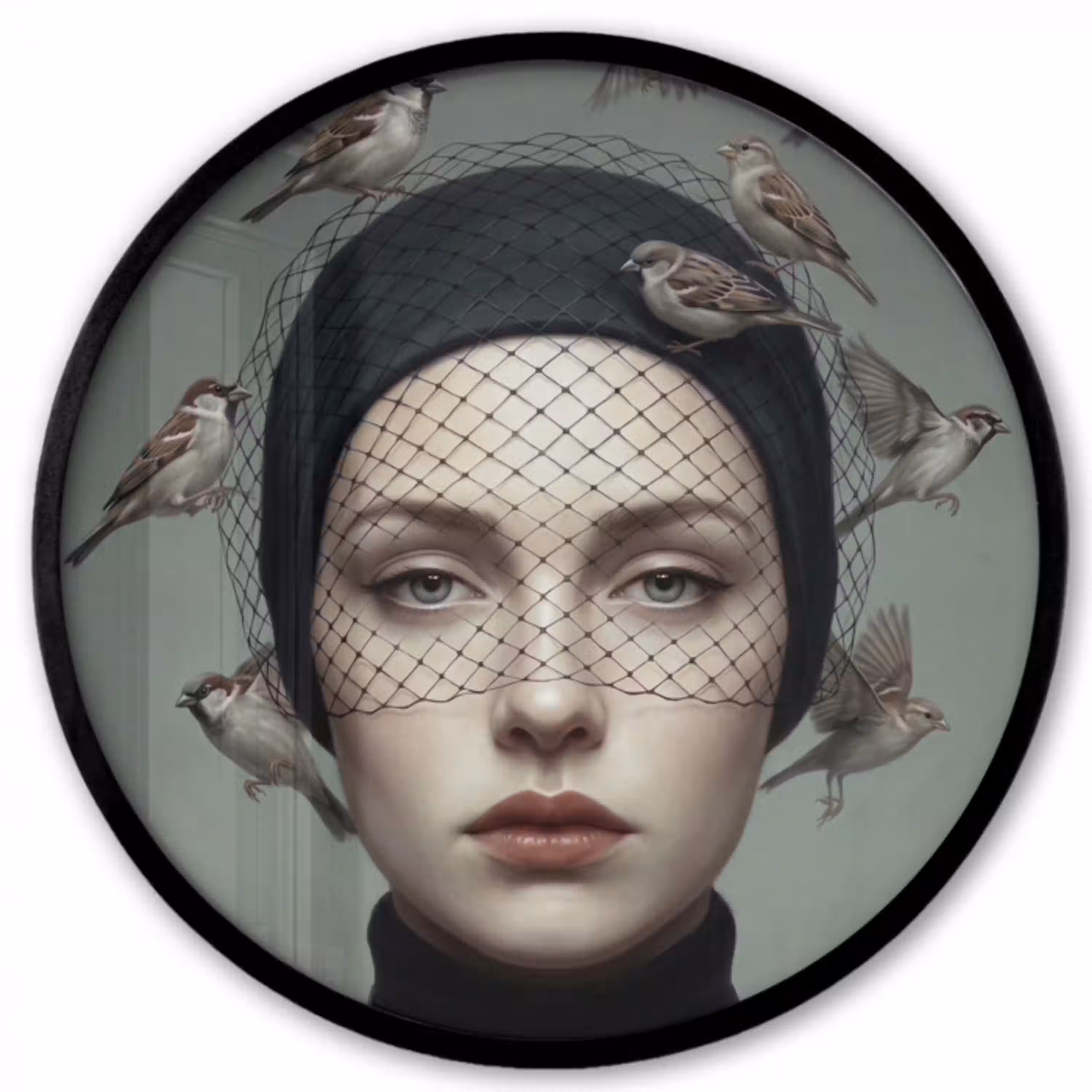 Portret - Vogels - Zwart Fotolijst rond zonder passe partout klein -3d