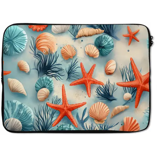 Zeesterren - Schelpen - Illustratie - Zand laptophoes neopreen klein -zkaufland3dotto