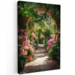 Doorkijk - Tropisch - Bloemen - Natuur Tuinposter op houten frame 2 cm dik klein -3d