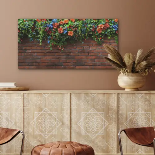 Bloemen - Muur - Groen - Oranje PET vilt middel -sfeer4