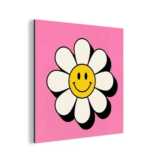 Smiley - Bloem - Roze aluminium wit klein -3d
