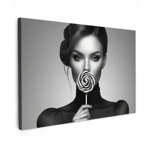 Vrouw - Lolly - Zwart Tuinposter op houten frame 2 cm dik klein -3d