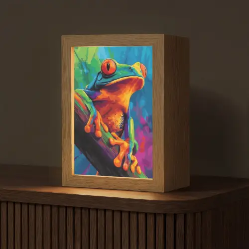 Kikker - Felgekleurd - Tak - Regenboog Light Box met kabel (Tafellamp) klein -z3d_website