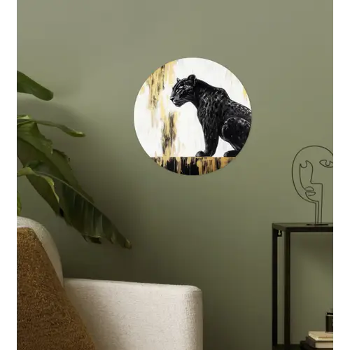 Panter - Zwart - Abstract - Goud Wandcirkel behangsticker klein -sfeer2