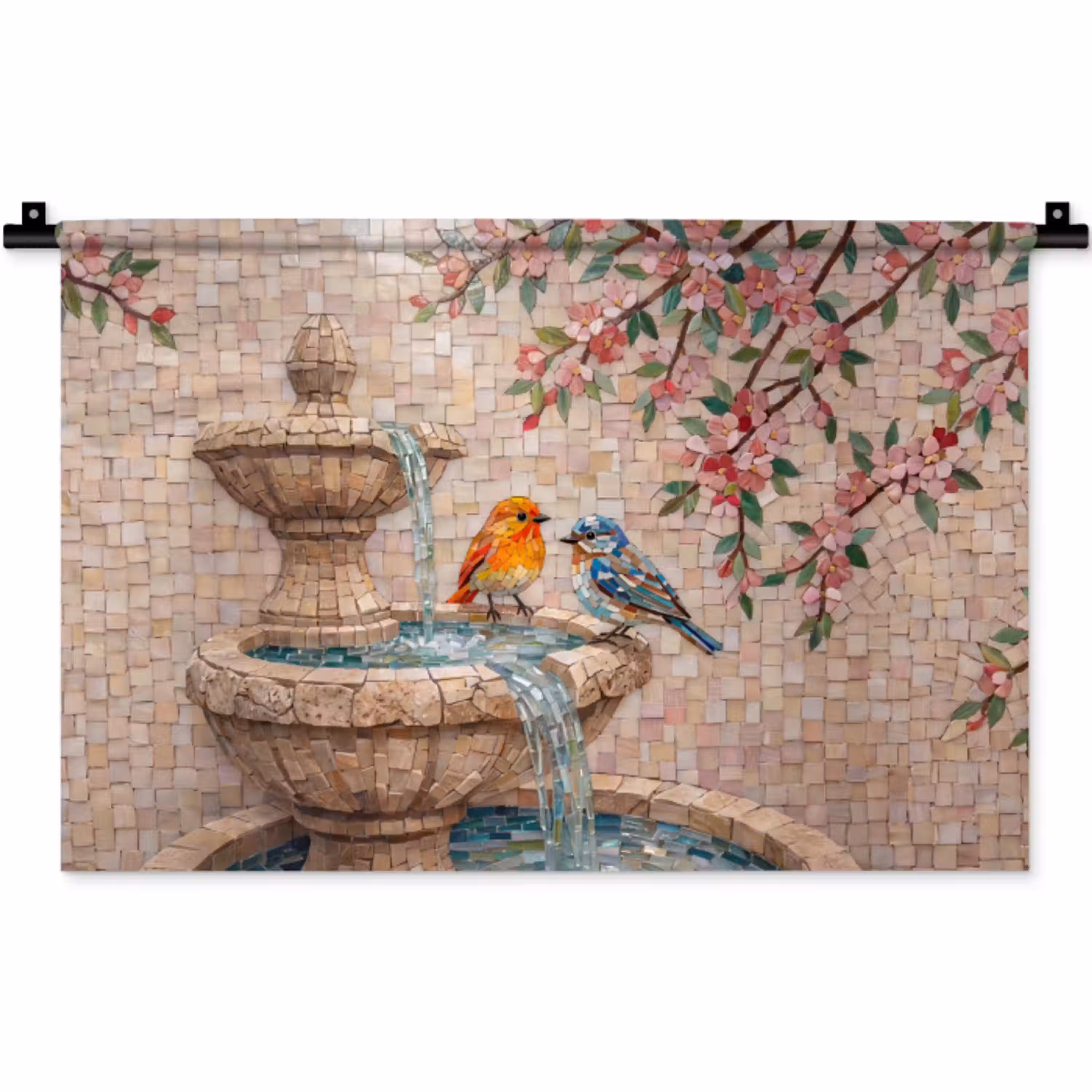 Vogel - fontein - mozaiek - kleurrijk - dieren Wandkleed katoen klein -zz3d