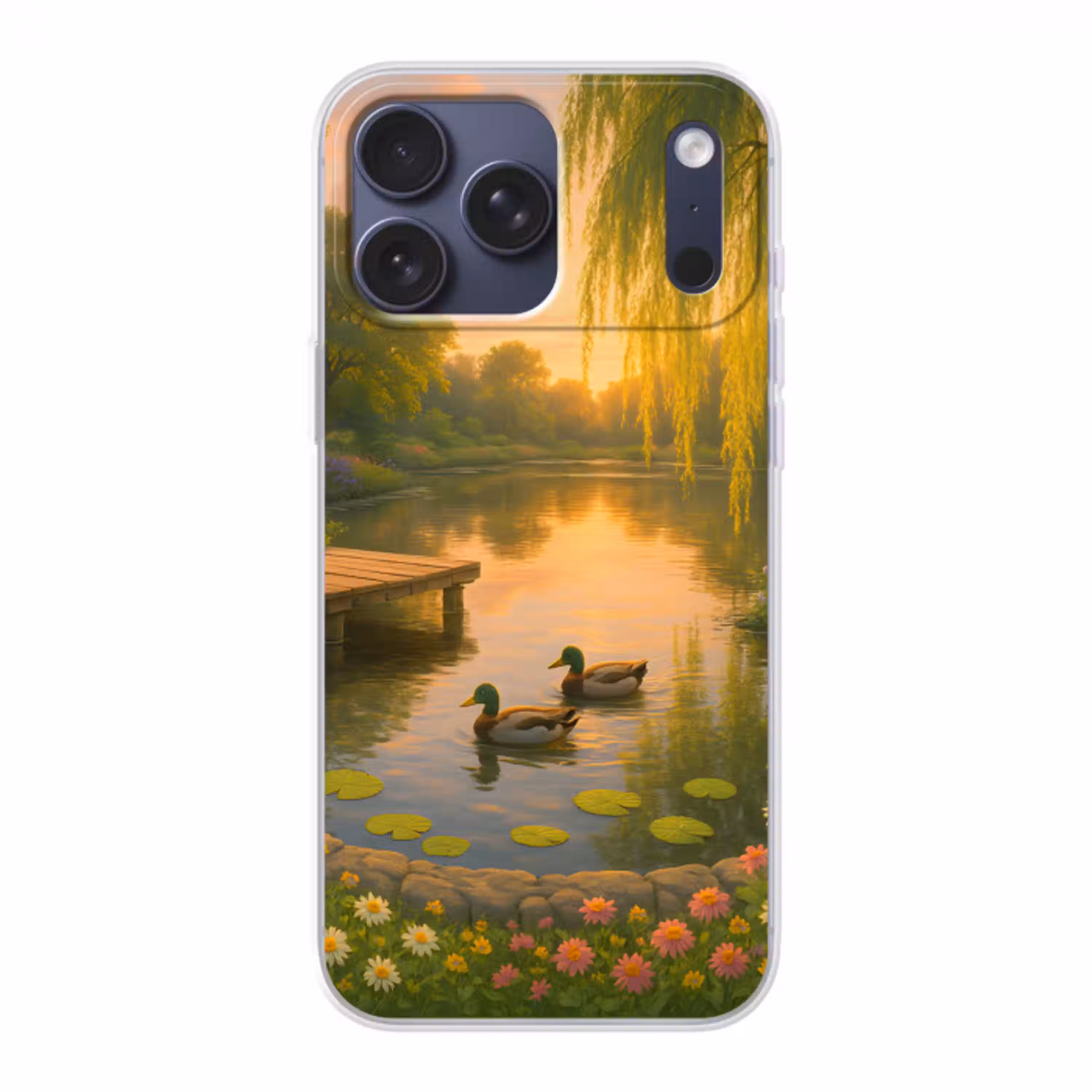 Eenden - Vijver - Bloemen Telefoonhoesje iPhone 17 Pro Max klein -3d