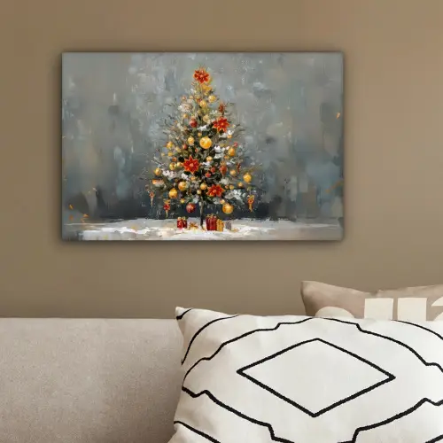 Kerstboom - Cadeaus - Rood - Goud canvas 2cm klein -sfeer3