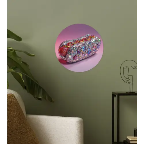 Hotdog - Steentjes - Glitters - Paars Wandcirkel behangsticker klein -sfeer2