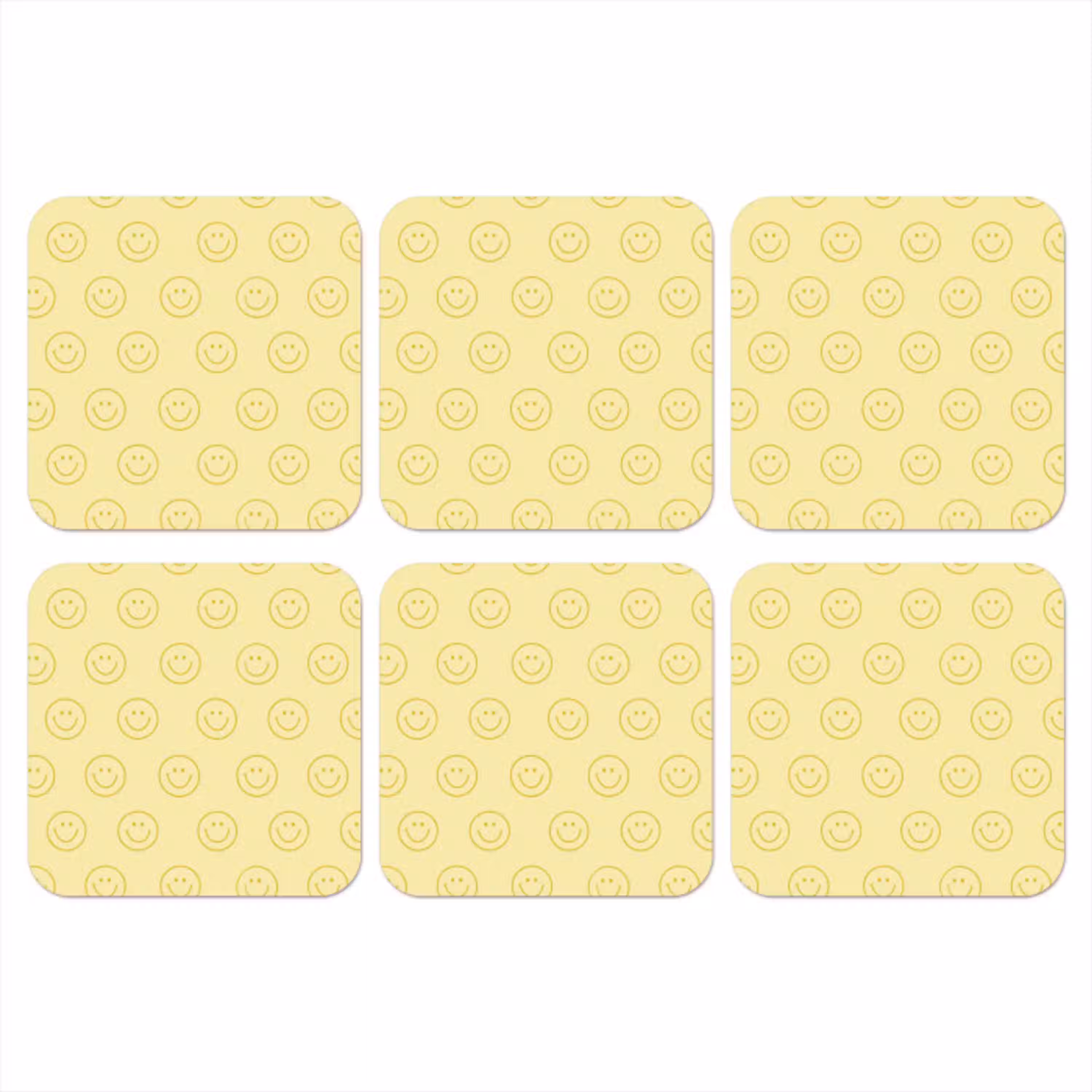 Smileys - Patroon - Retro - Zachtgeel onderzetter kurk middel 366 -3d