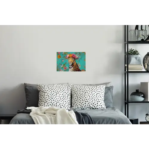 Luipaard - Bloemen - Kroon Muursticker klein -slaapkamer