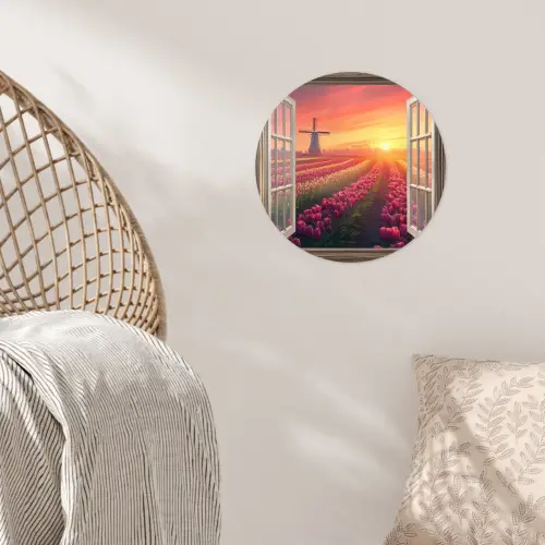 Doorkijk - Tulpen - Zonsondergang - Bloemen - Kleurrijk Wandcirkel behangsticker klein -sfeer4