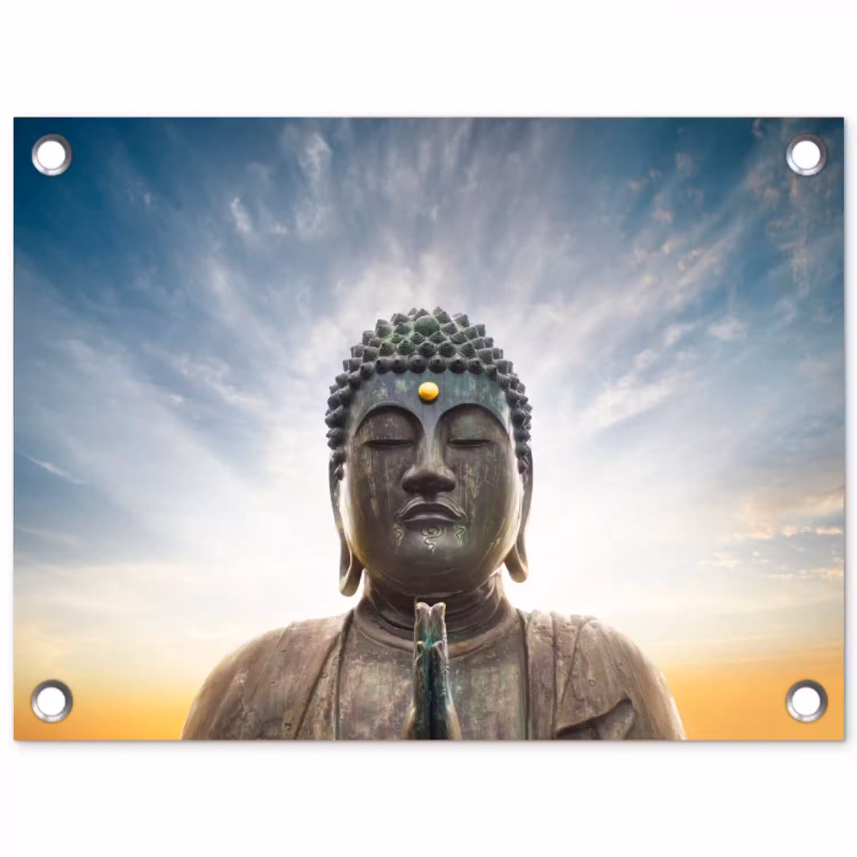 Boeddha hoofd - Buddha - Lucht - Spiritueel - Meditatie tuinposter los doek klein -3d