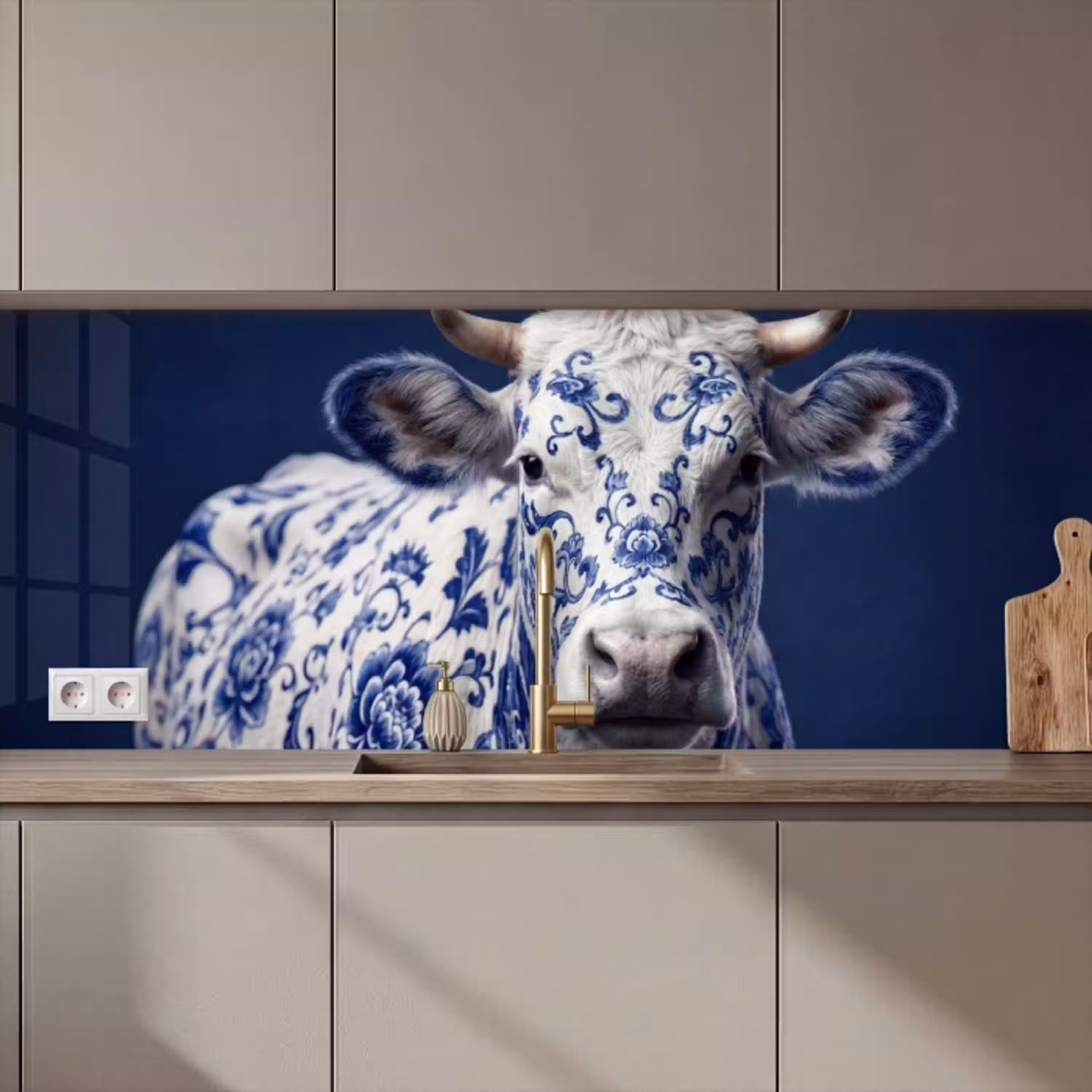 Koe - Delfts - Blauw - Artistiek keuken achterwand 2 middel zz_3dshopping