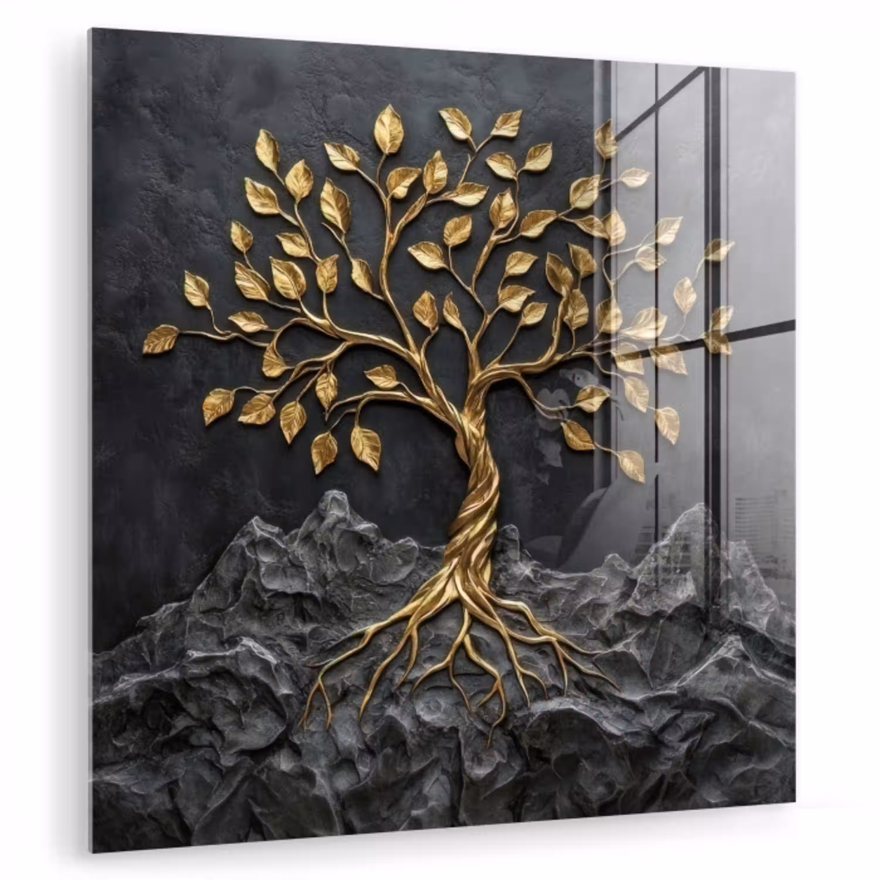 Bladeren - Goud - Boom - Rots plexiglas 5mm klein -zzzproduct_nieuw