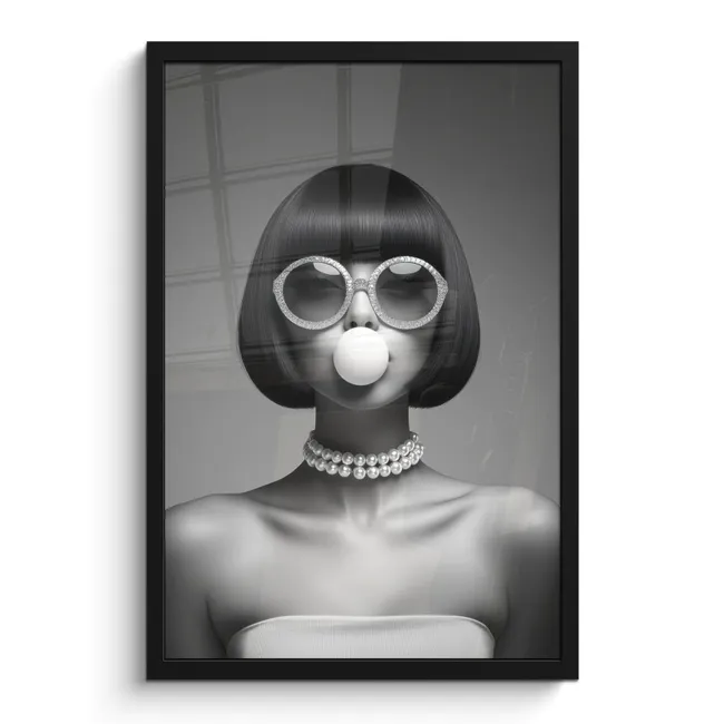 Poster met lijst - Vrouw - Zwart Wit - Ketting - Zonnebril