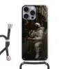 Café - Croissant - Koffie - Astronaut Hoesje iPhone 16 Pro Max met koord klein -3d