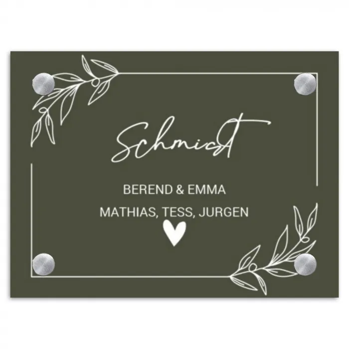 Olijfgroen - Sierlijk Naambord Rechthoek middel -3d