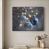 Kerstbal - Versierd - Blauw Textielframe zwart klein -sfeer2