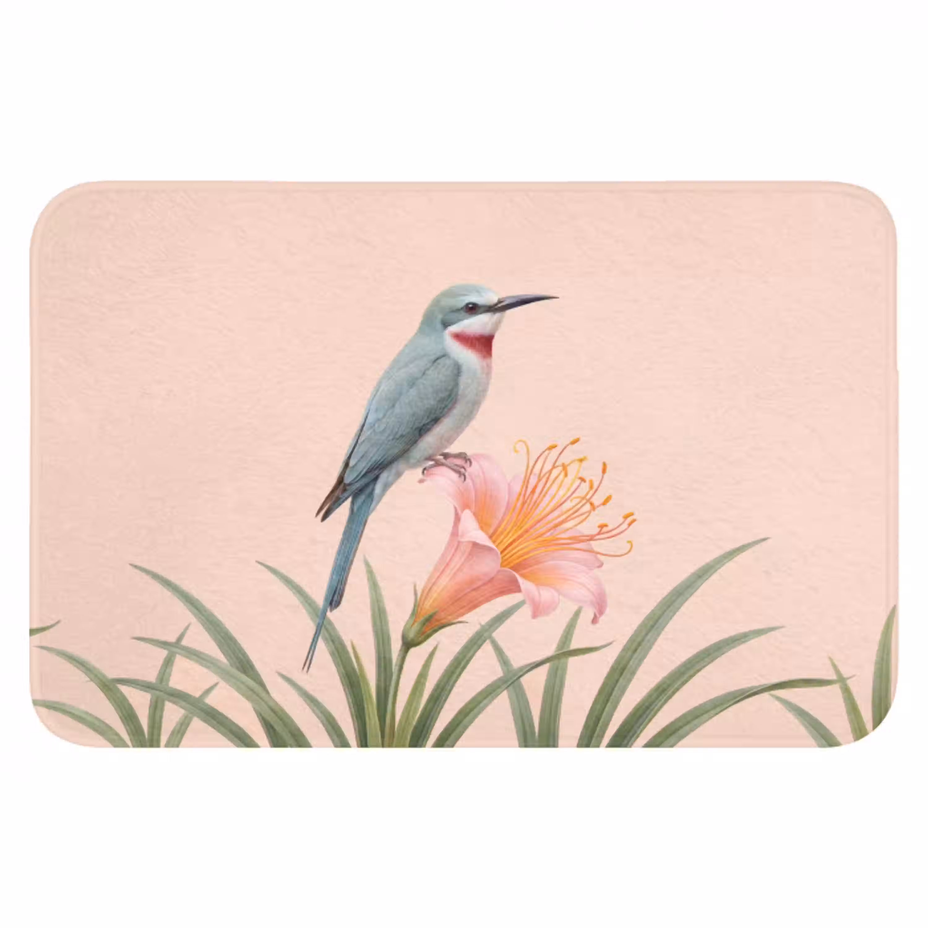 Vogel - Bloem - Natuur - Roze Badmat klein -3d