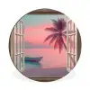 Doorkijk - Strand - Palmboom - Tropisch Wandcirkel aluminium klein -3d