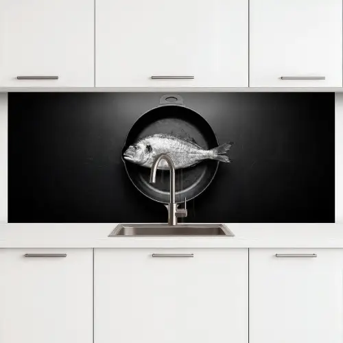Pan - Vis - Zwart - Wit keuken achterwand 2 middel -3d