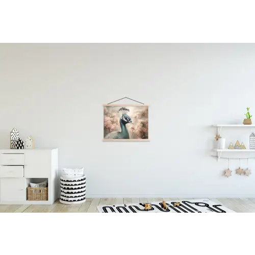 Pauw - Vogels - Bloemen - Boom - Botanisch textielposter latten blank klein -kinderkamer