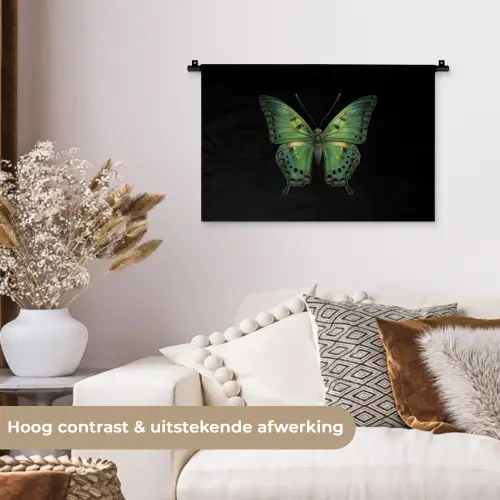Vlinder - Groen - Diepte Wandkleed katoen klein -sfeer1