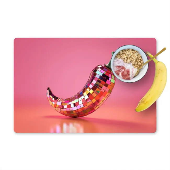 Peper - Disco - Rood - Glitter Placemat vinyl groot -zzzproduct_Kitchenyeah-website