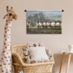 Schapen - Rij - Weide - Dieren - Platteland Wandkleed katoen klein -wsfeer5_kind