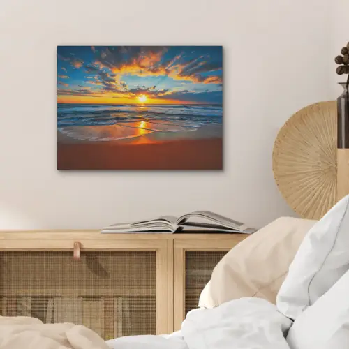Zee - Zonsondergang - Strand - Wolken - Oranje PET vilt klein -sfeer3