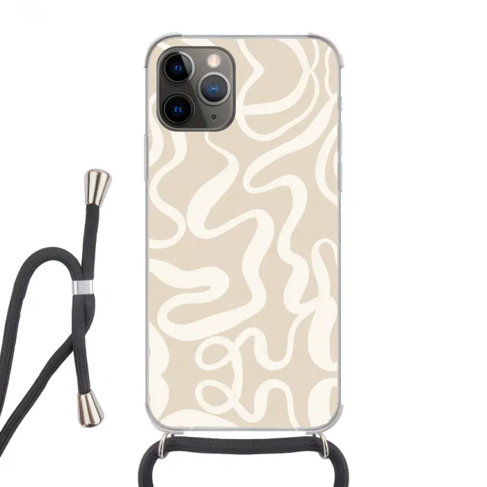Lijnen - Abstract - Beige - Wit - Minimalistisch Hoesje iPhone 12 Pro met koord klein -3d