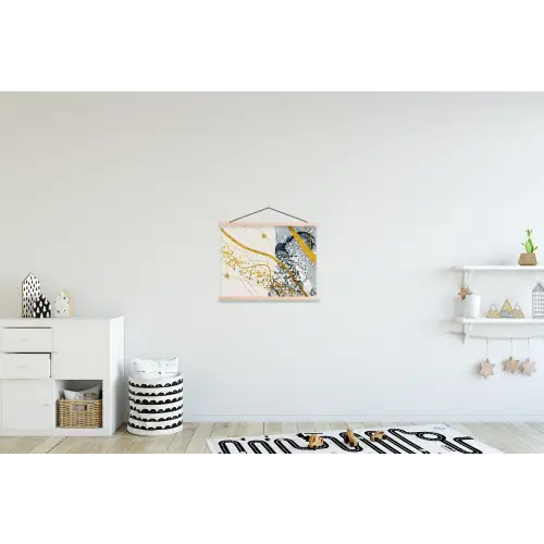 Abstracte weergave van de lucht met gouden accenten uit de natuur textielposter latten blank klein -kinderkamer