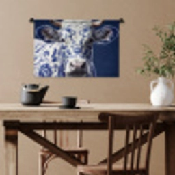 Koe - Delfts - Blauw - Artistiek Wandkleed katoen klein -sfeer6