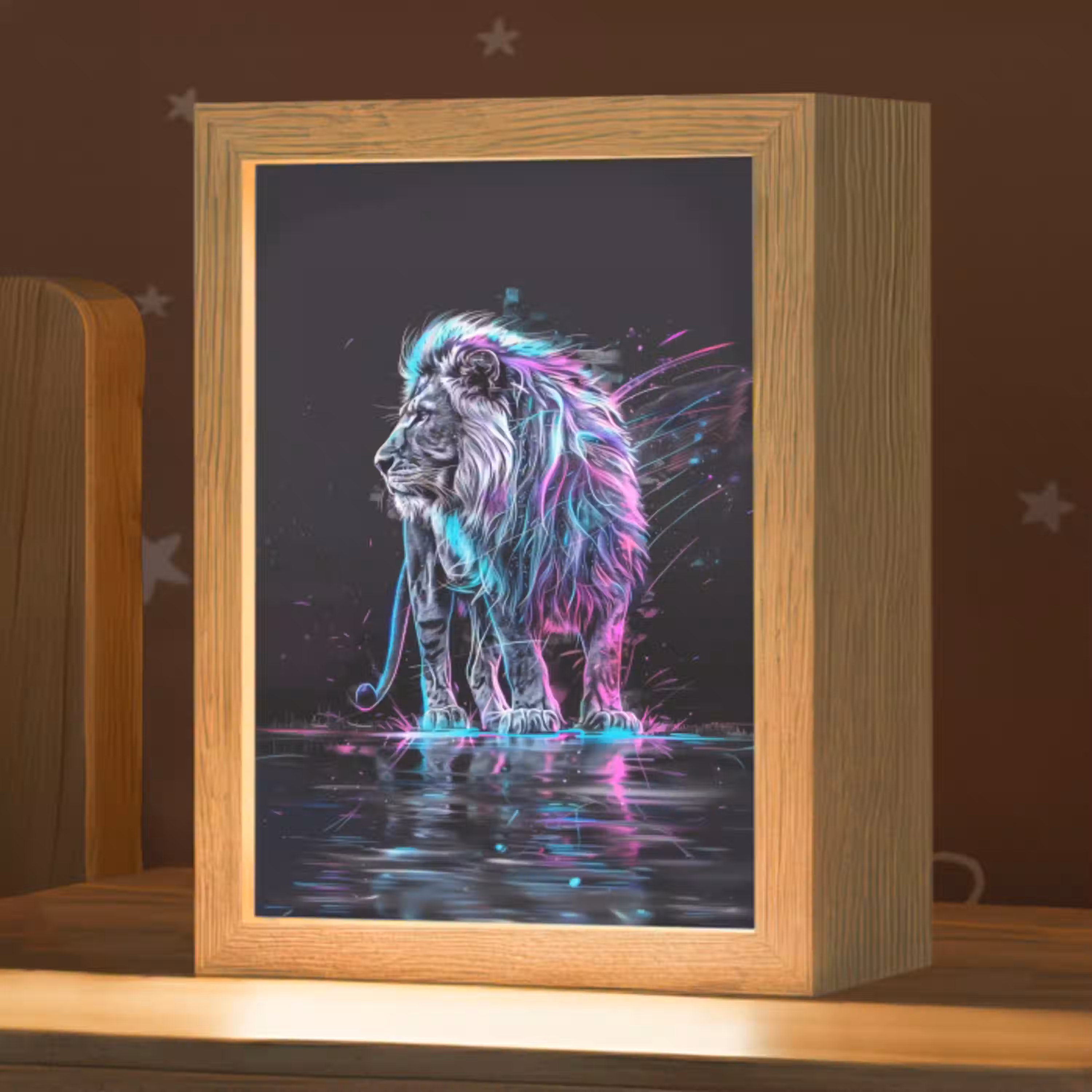 Leeuw - Kleuren - Zwart - Dieren Light Box met kabel klein -zzz_3d_website