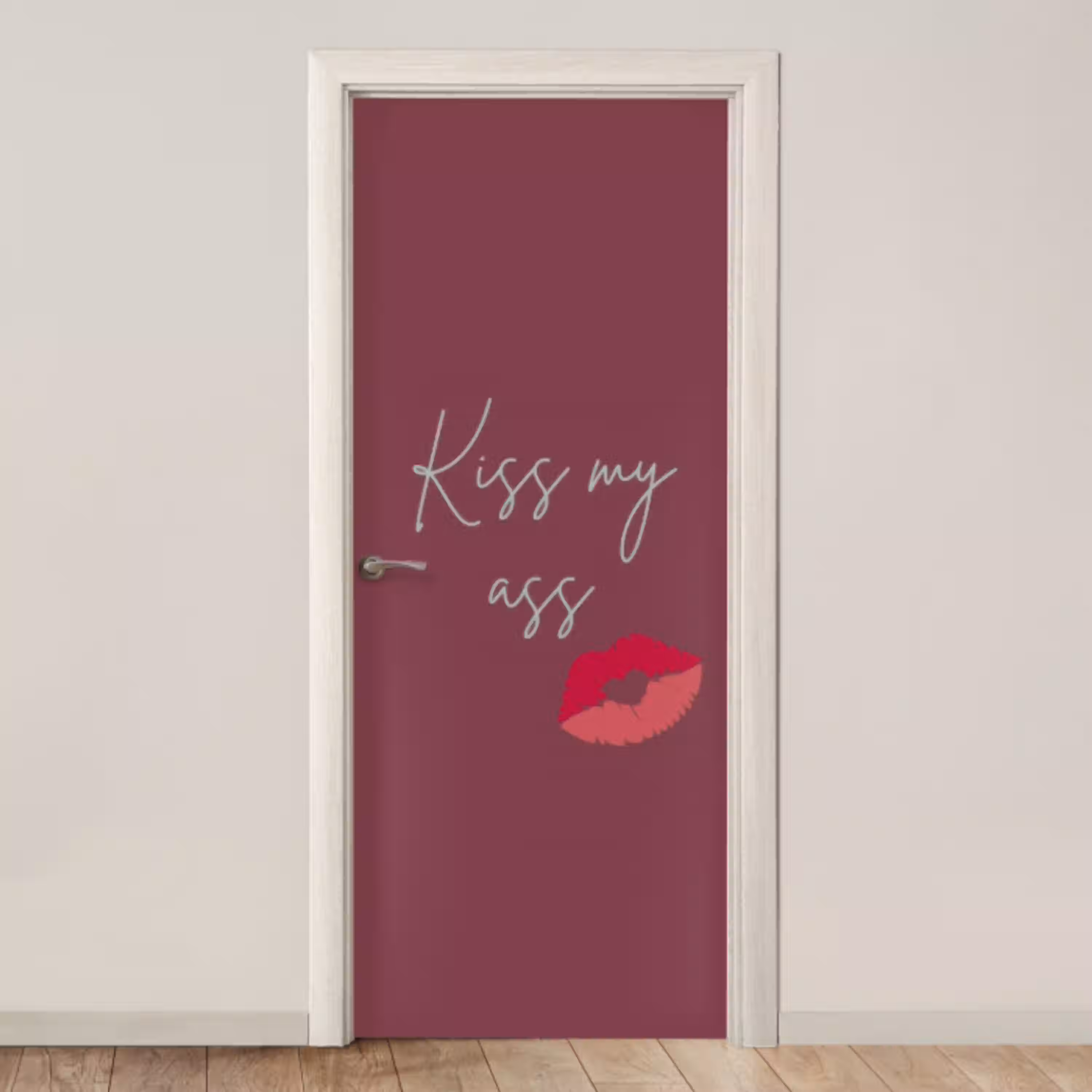 Kiss my ass - Lip - Bordeaux deurposter klein -3d_beige