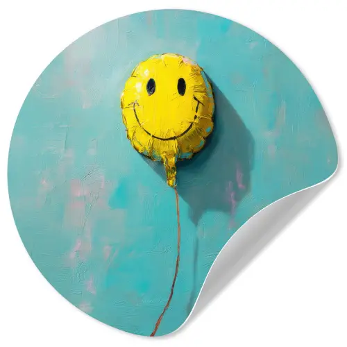 Ballon - Geel - Smiley Wandcirkel behangsticker klein -3d