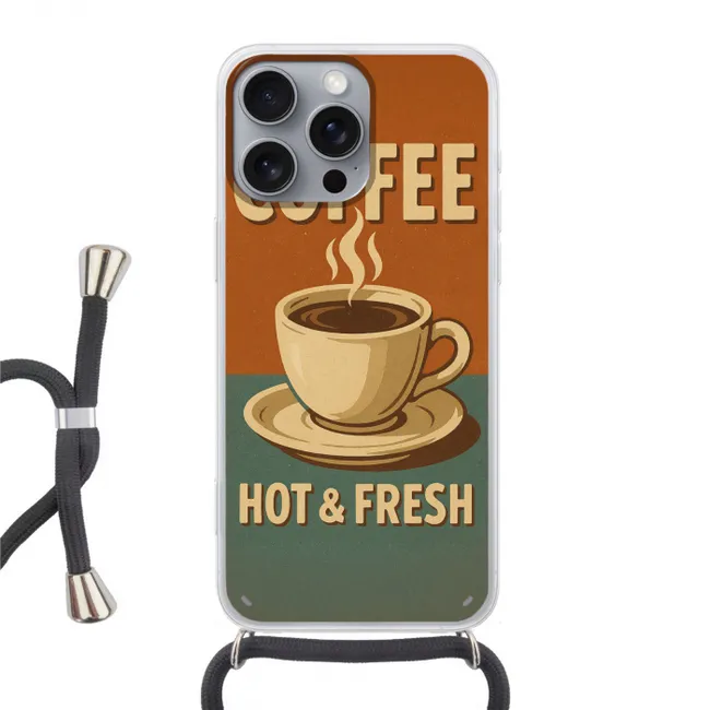 Telefoonhoesje met koord - Koffie - Kop - Vintage - Quote