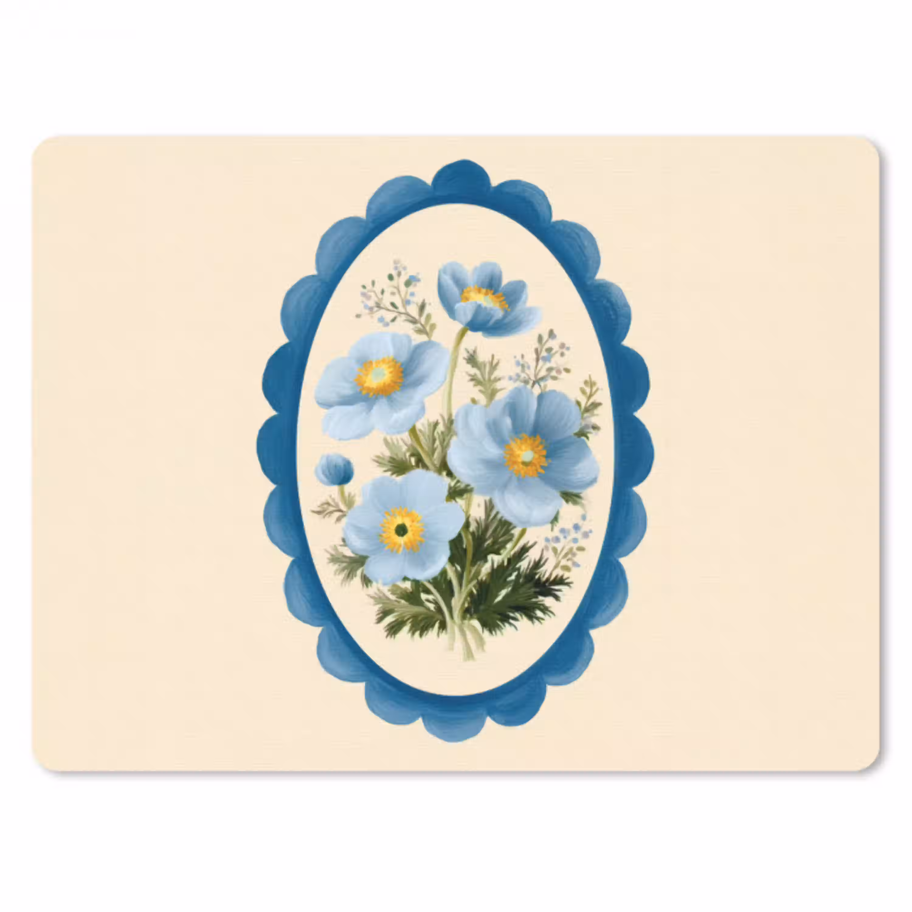 Lijst - Bloemen - Lichtblauw - Illustratie muismat rubber klein -3d