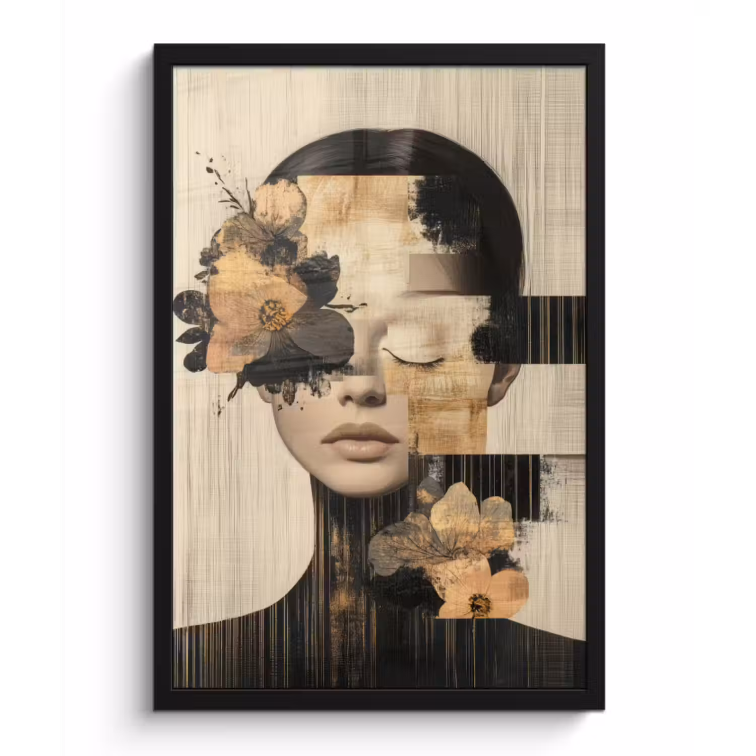 Poster met lijst - Gezicht - Bloemen - Zwart - Vrouw