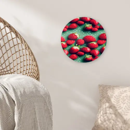Aardbeien - Rood - Groen - Kroontjes Wandcirkel kunststof plaat 5mm dik klein 188 -sfeer5