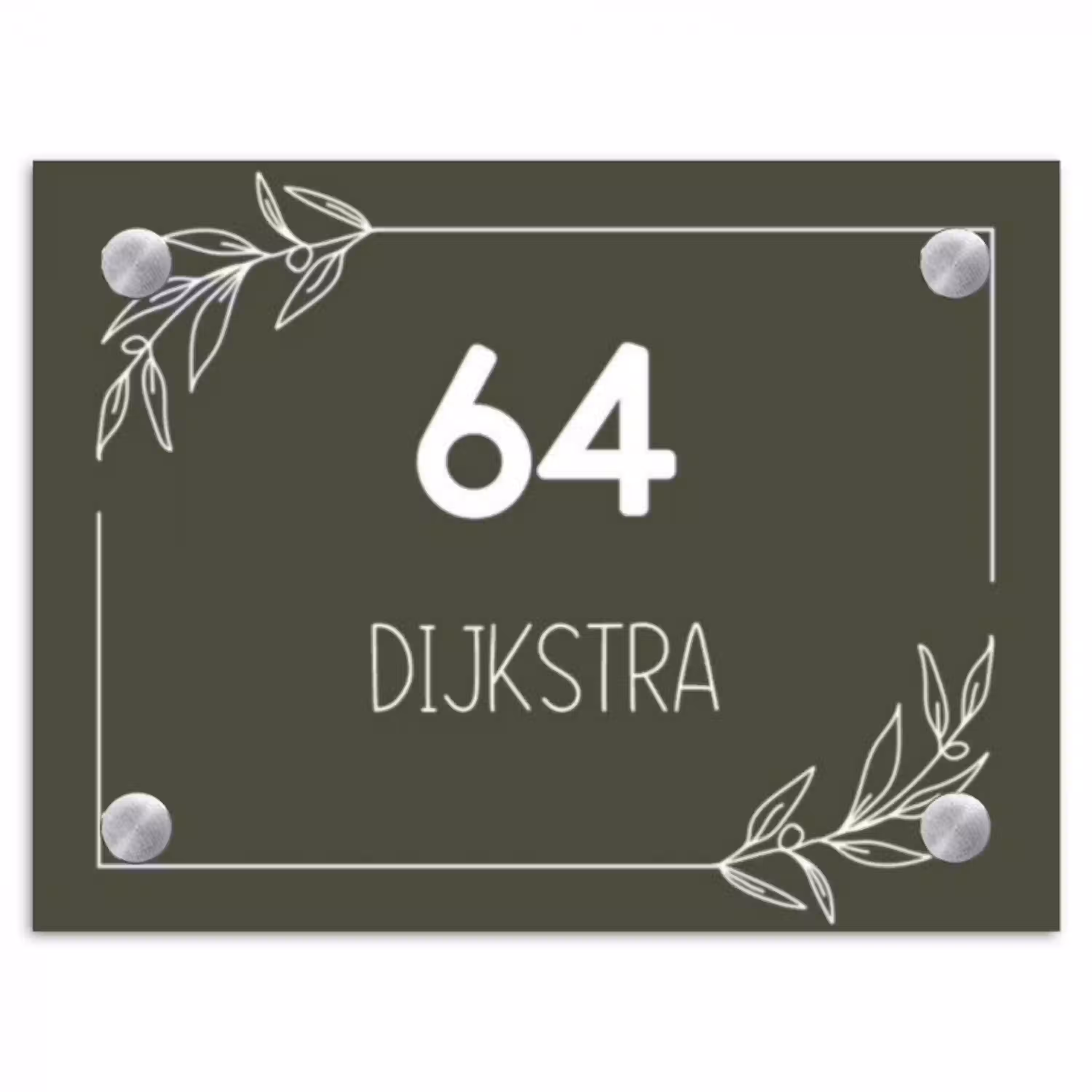 Olijfgroen - Modern Naambord Rechthoek middel -3d