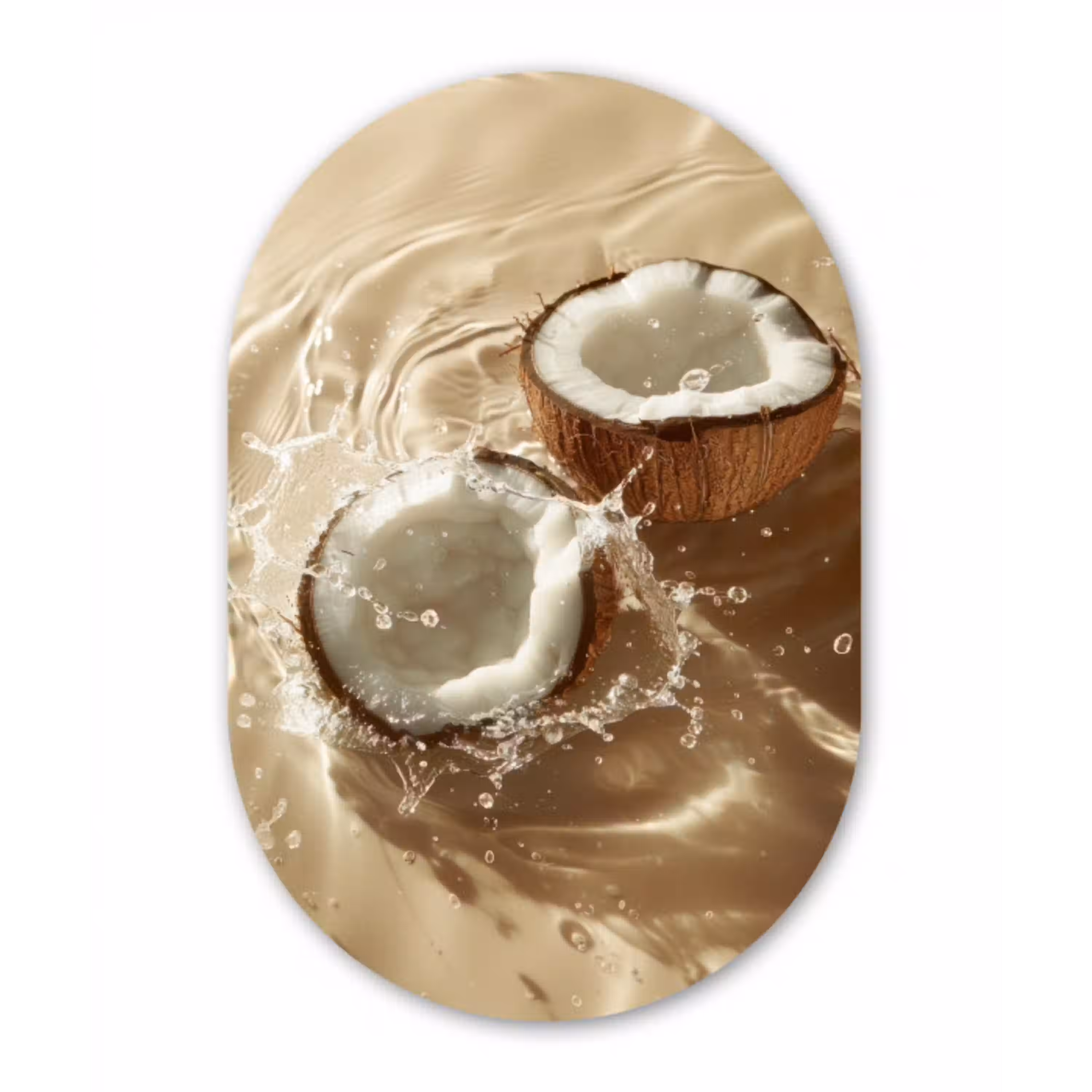 Kokosnoot - Water - Beige - Spetters Wandcirkel Ovaal Glas middel -3d
