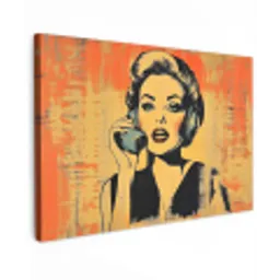 Retro - Vrouw - Koptelefoon - Oranje Tuinposter op houten frame 2 cm dik klein -3d