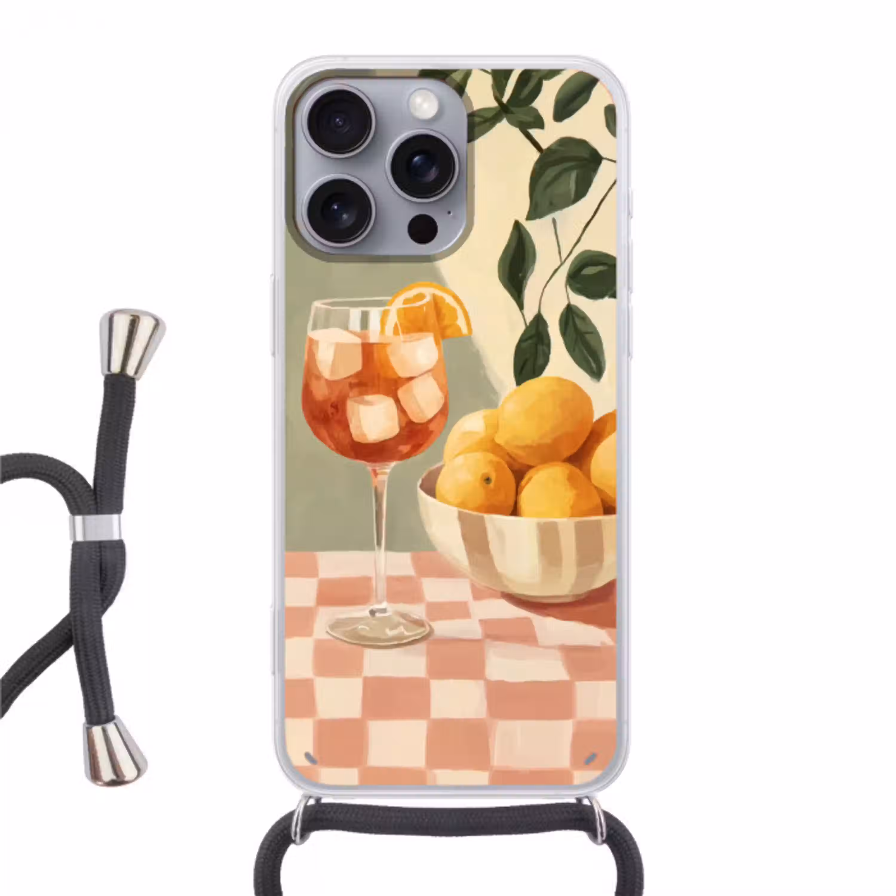Citroenen - Glas - Tafelkleed - Geblokt Hoesje iPhone 16 Pro Max met koord klein -3d