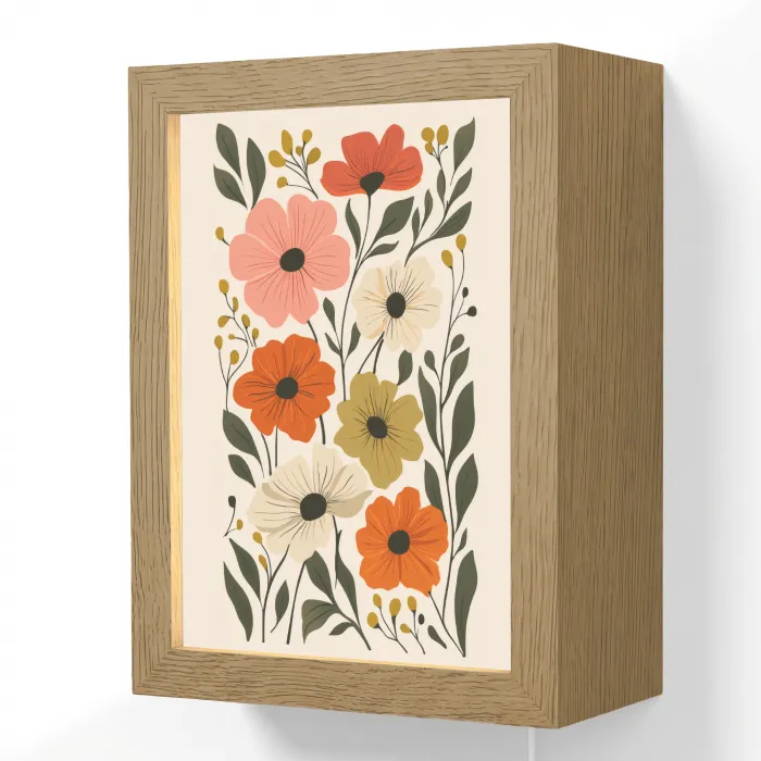 Veldbloemen - Stengels - Blaadjes - Groen Light Box met kabel (Wandlamp) klein -3d